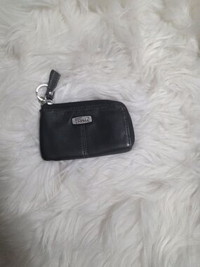 Fossil Black Leather Key & Card Holder with Zip